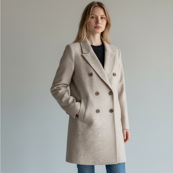 Zara Jackets & Blazers - Zara Double Breasted Boucle Neutral Oatmeal Beige Peacoat Jacket Size Womens XS